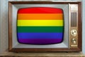 LGBT rainbow flag, old tube vintage TV with the national flag Pride flag on the screen, the concept of eternal values Ã¢â¬â¹Ã¢â¬â¹on